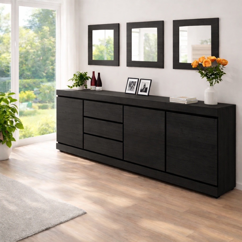 Modern Wide Sideboard Cabinet with Drawers and Doors - view 4 of 7
