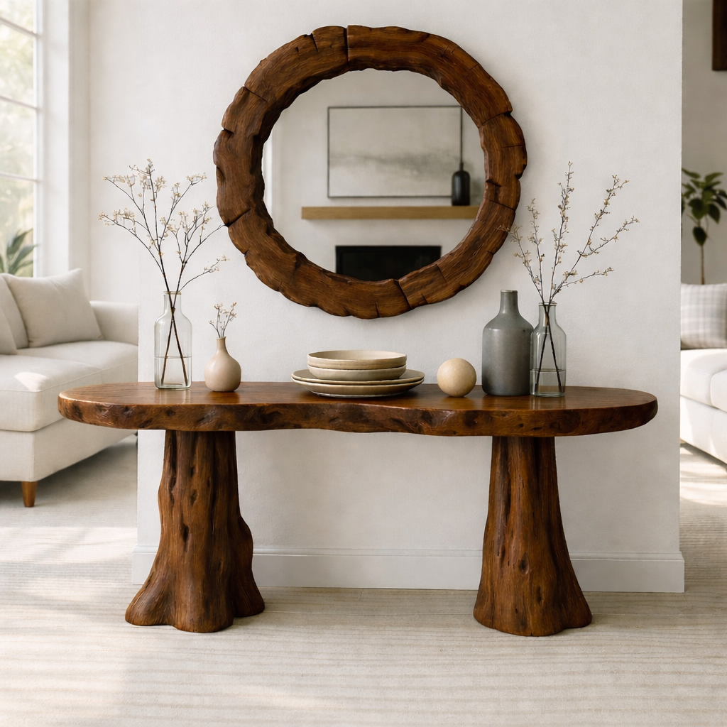 Rustic Solid Wood Console Table, Natural Tree Trunk Base Entryway Hallway Furniture - view 5 of 7