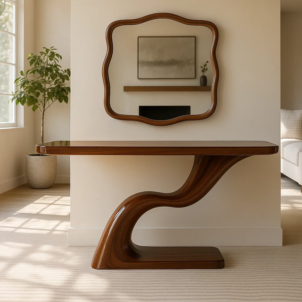 Modern Sculptural Solid Wood Console Table, Curved Base Entryway Hallway Statement Furniture - view 5 of 7