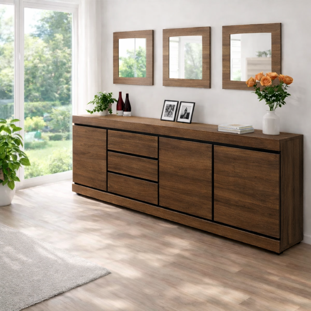 Modern Wide Sideboard Cabinet with Drawers and Doors - view 2 of 7