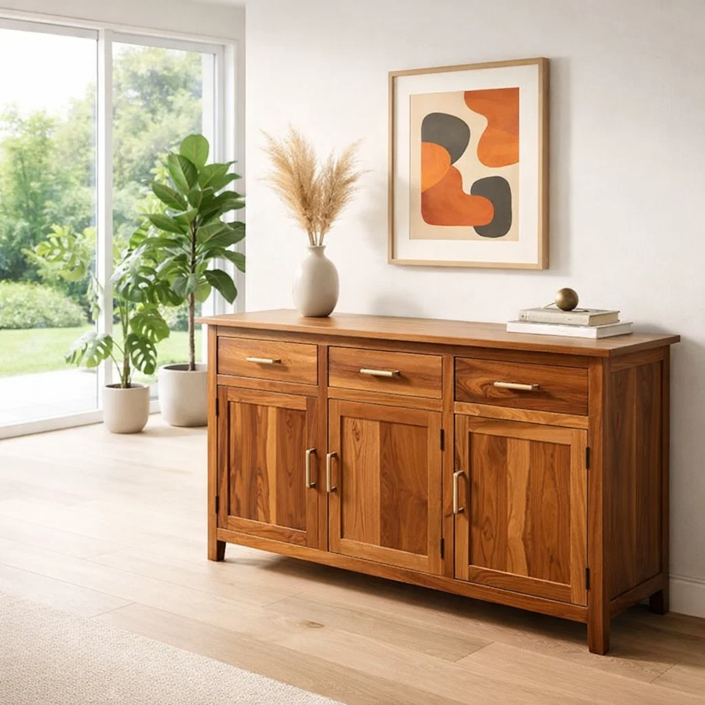 Farmhouse Sideboard Cabinet with 3 Drawers and Doors – Wooden Storage Buffet - view 3 of 7