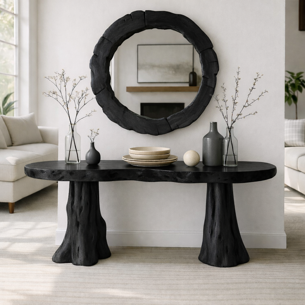Rustic Solid Wood Console Table, Natural Tree Trunk Base Entryway Hallway Furniture - view 7 of 7