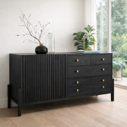 Fluted Panel Sideboard Cabinet with 4 Drawers – Contemporary Storage Console - view 4 of 7