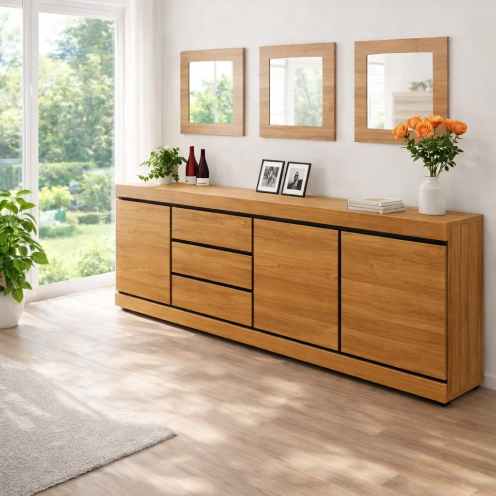 Modern Wide Sideboard Cabinet with Drawers and Doors - view 3 of 7