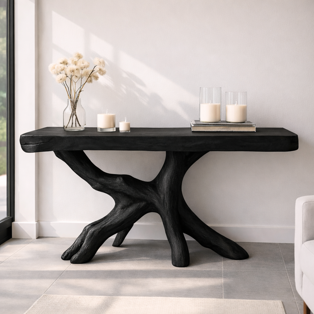 Rustic Solid Wood Console Table, Natural Tree Root Base Entryway Hallway Statement Furniture - view 7 of 7