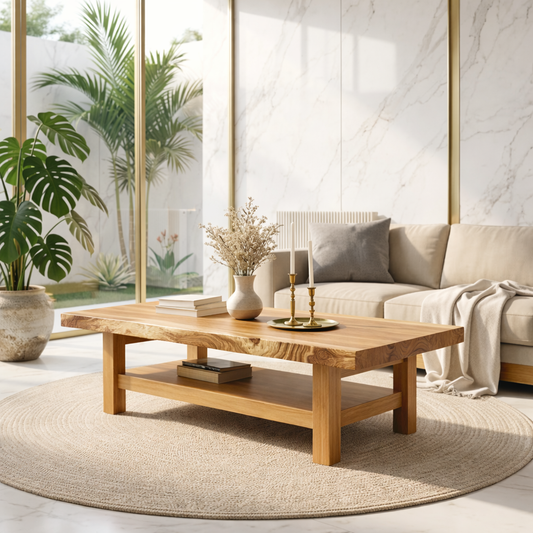 Handcrafted Solid Wood Coffee Table with Open Shelf and Natural Finish - view 1 of 7