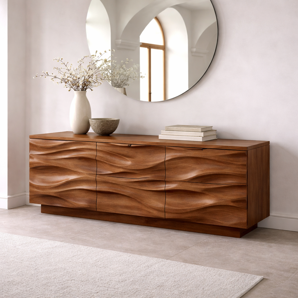 Solid Wood Console Table with Wave Front – Modern Entryway Storage Sideboard - view 3 of 7