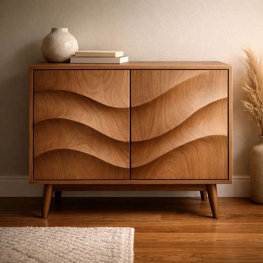 Wave-Design Solid Wood Console Cabinet - Mid-Century Modern Storage - view 1 of 7