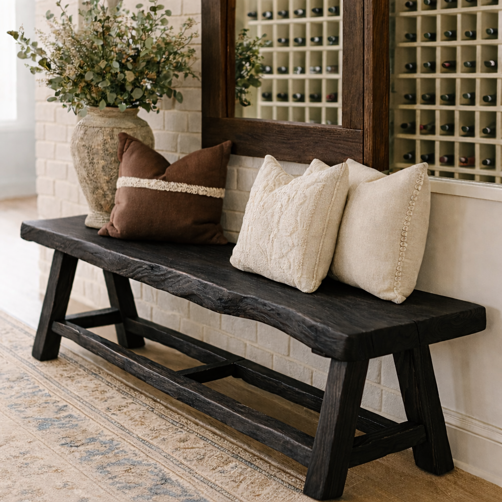 Live Edge Solid Wood Bench, Rustic Handmade Entryway and Dining Seat - view 7 of 7