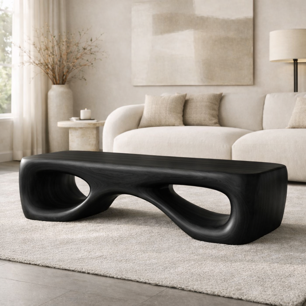 Modern Sculptural Wooden Entryway Bench, Curved Hallway Seating for Luxury Homes - view 4 of 7