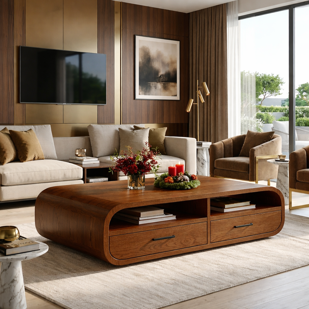 Modern Wooden Coffee Table with Drawers and Storage Space - view 2 of 7