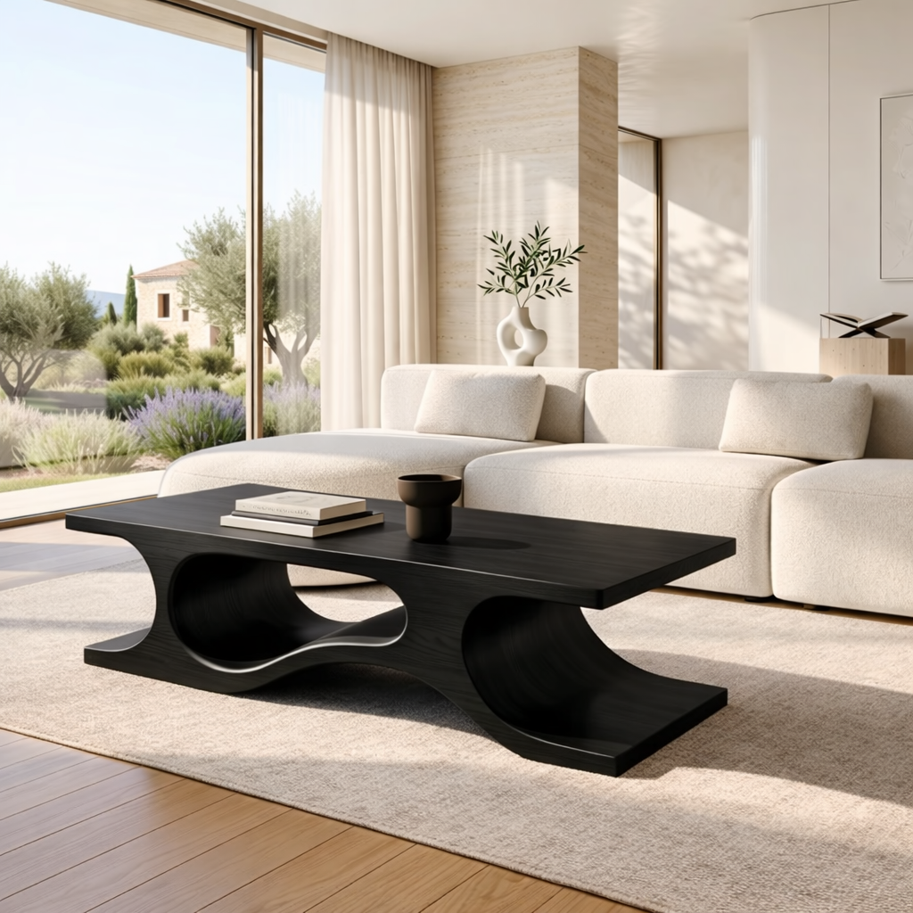 Organic Sculptural Coffee Table with Wave Base, Modern Minimalist Home Living Room Centerpiece - view 4 of 7
