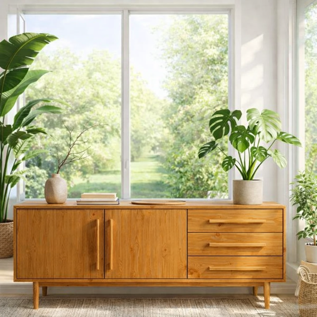Solid Wood Sideboard Cabinet with Drawers and Doors - view 3 of 7