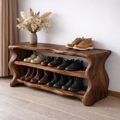 Solid Wood Entryway Bench with Shoe Storage – Rustic Live Edge Shoe Rack Bench - view 2 of 7