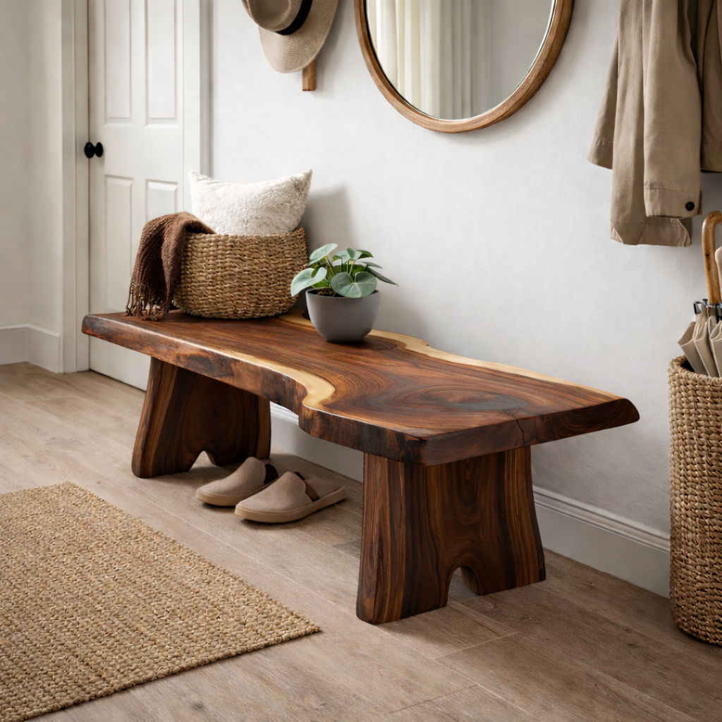 Live Edge Entryway Bench | Solid Wood Hallway Bench with Natural Finish - view 2 of 7