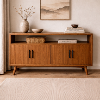Solid Wood Console Cabinet with Open Shelf and 4 Doors – Modern Storage Sideboard - view 3 of 7