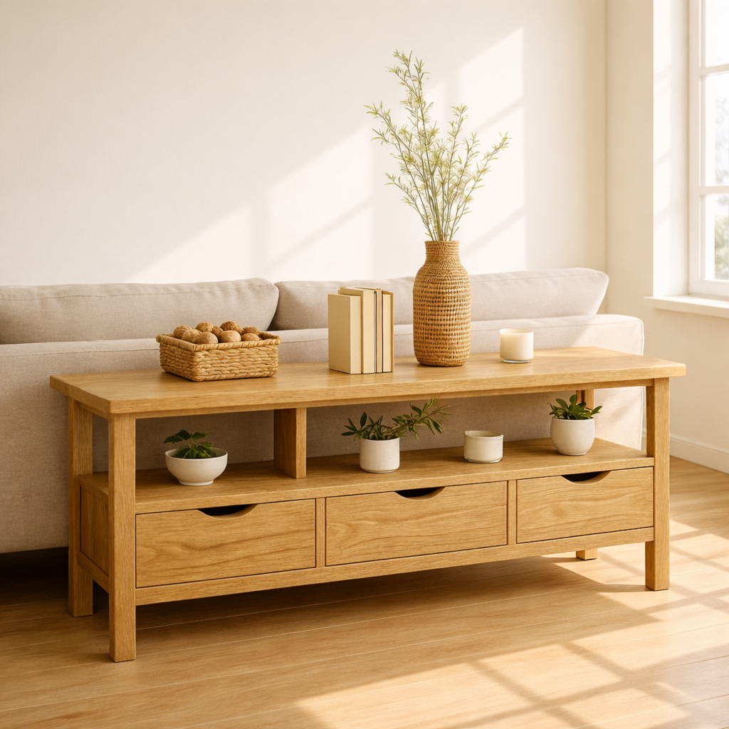 Solid Wood Console Table with Drawers and Shelf, Modern Entryway Sofa Table Wood Storage Cabinet - view 1 of 7