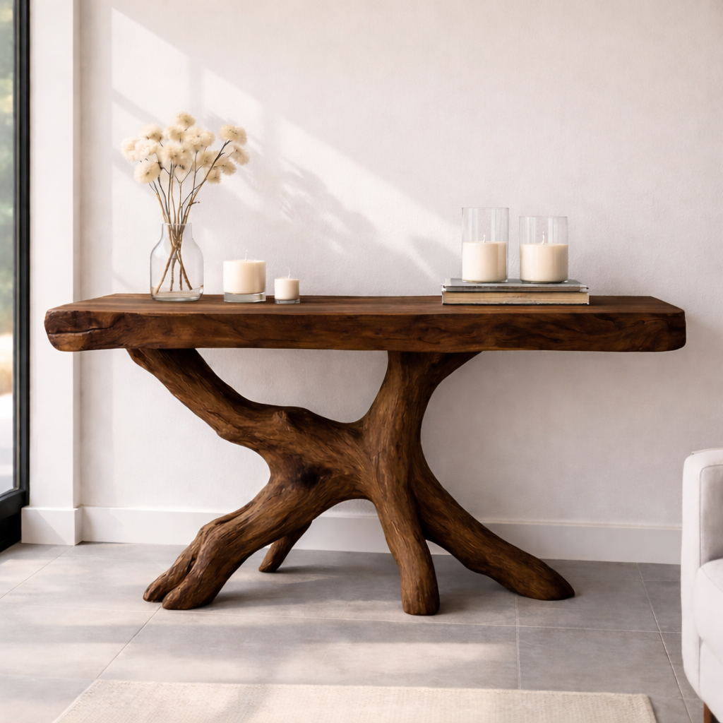 Rustic Solid Wood Console Table, Natural Tree Root Base Entryway Hallway Statement Furniture - view 5 of 7