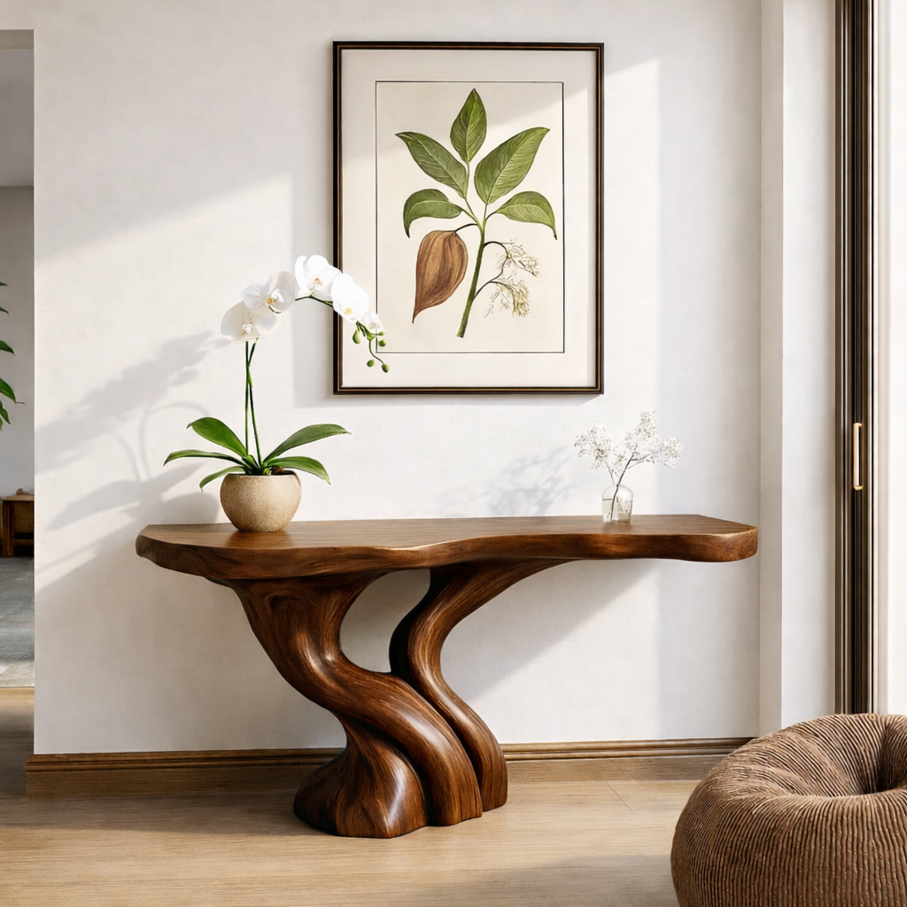 Organic Solid Wood Console Table, Sculptural Tree Root Base Entryway Hallway Furniture - view 6 of 7
