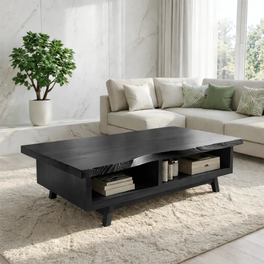 Handcrafted Walnut Coffee Table with Storage, Natural Wood Living Room Furniture - view 4 of 7