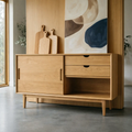 Mid Century Solid Wood Console Cabinet with Sliding Door and Drawers - view 1 of 7