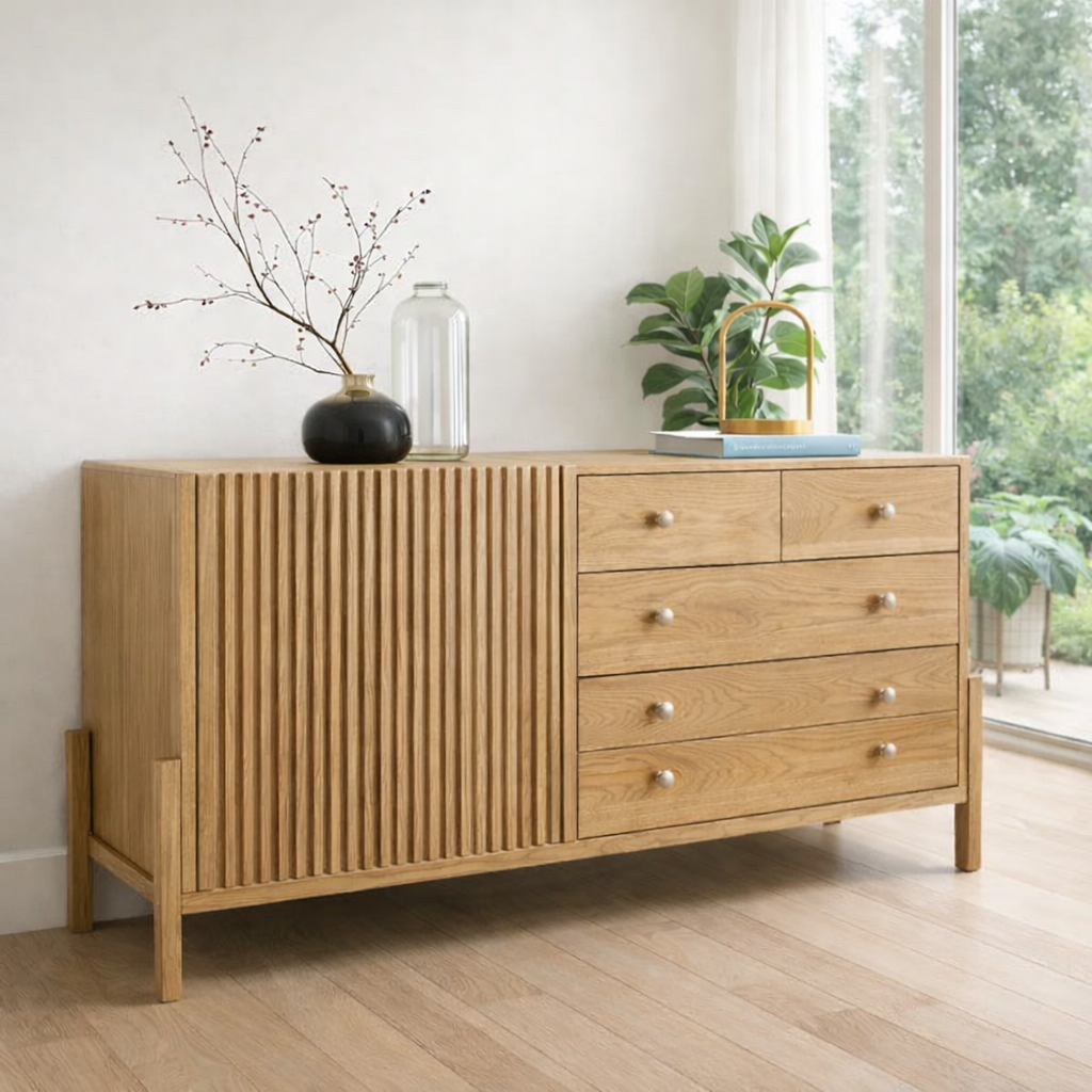 Fluted Panel Sideboard Cabinet with 4 Drawers – Contemporary Storage Console - view 1 of 7