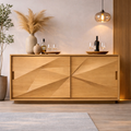 Solid Walnut Console Table with Geometric Carved Doors – Modern Wooden Sideboard - view 1 of 7