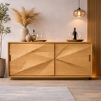 Solid Walnut Console Table with Geometric Carved Doors – Modern Wooden Sideboard - view 1 of 7