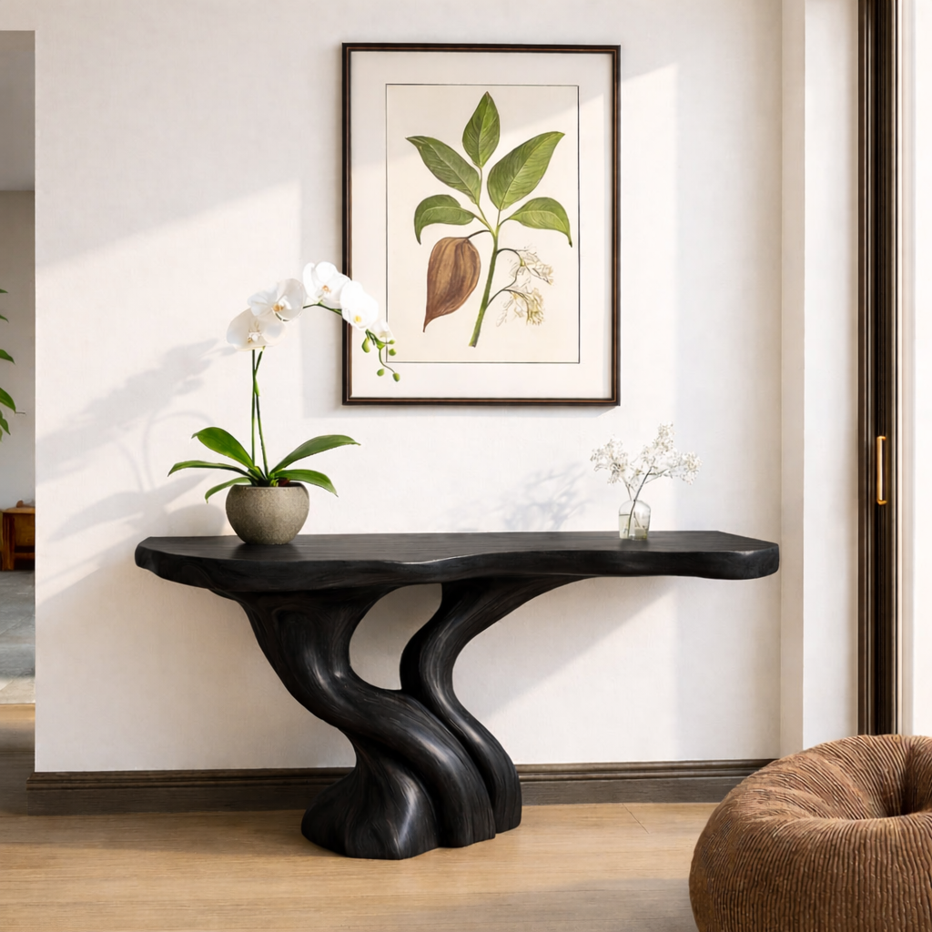 Organic Solid Wood Console Table, Sculptural Tree Root Base Entryway Hallway Furniture - view 7 of 7