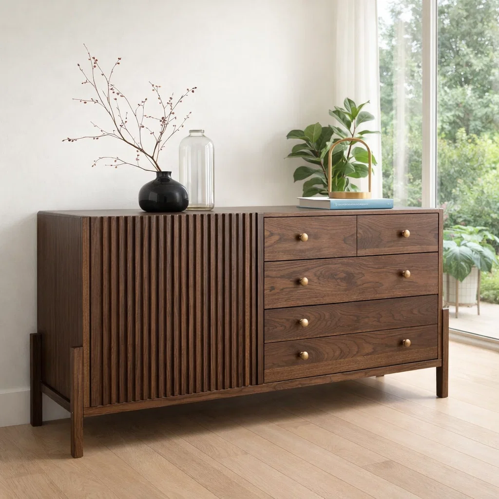 Fluted Panel Sideboard Cabinet with 4 Drawers – Contemporary Storage Console - view 2 of 7