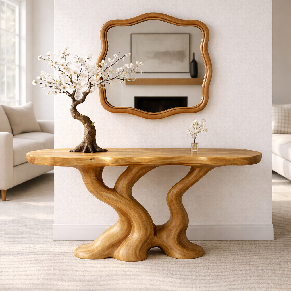 Sculptural Solid Wood Console Table, Organic Tree Root Base Entryway Hallway Furniture - view 1 of 7
