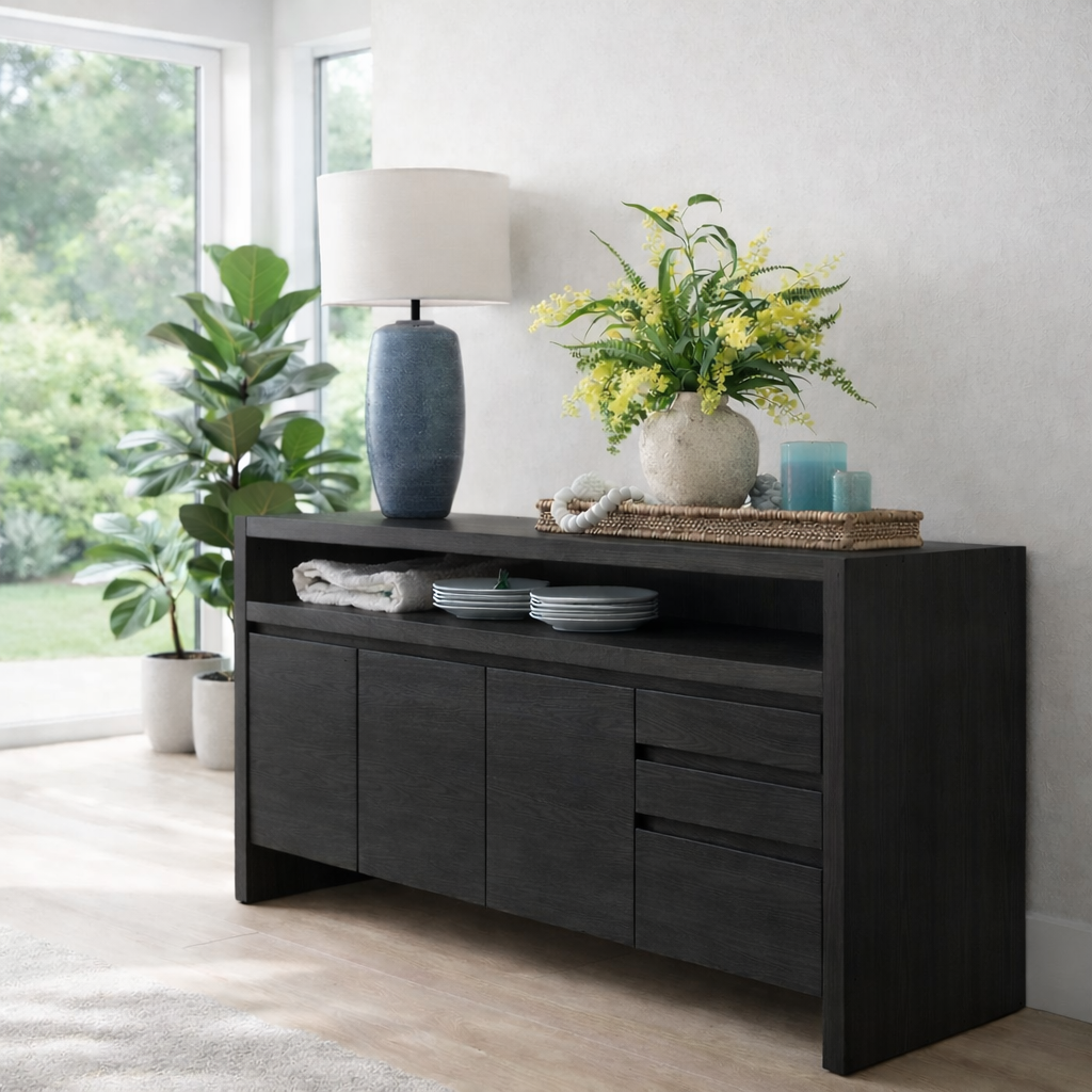 Minimalist Sideboard Cabinet with Open Shelf – Modern Buffet Storage Console - view 4 of 7
