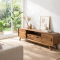 Solid Wood Modern Console Table with Sliding Doors and Open Storage - view 1 of 7