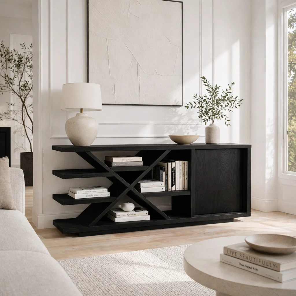 Modern Solid Wood Console Sideboard – Minimalist Walnut Storage Cabinet - view 4 of 7