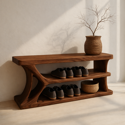 Modern Solid Wood Shoe Storage Bench – Entryway Wooden Bench with Open Shelves - view 3 of 7
