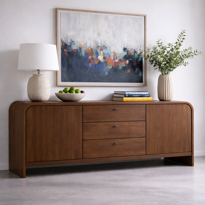 Solid Wood Console Table with Drawers and Cabinets – Modern Walnut Sideboard - view 2 of 7