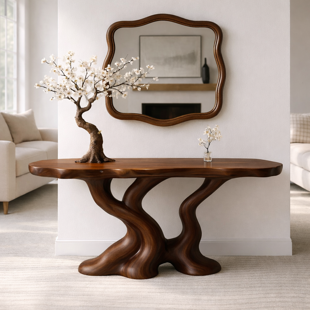 Sculptural Solid Wood Console Table, Organic Tree Root Base Entryway Hallway Furniture - view 5 of 7