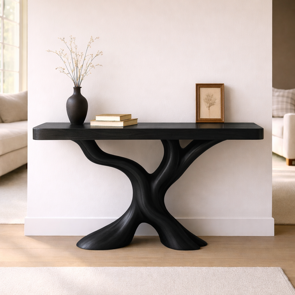 Organic Solid Wood Console Table, Sculptural Tree Base Entryway Hallway Furniture - view 4 of 7