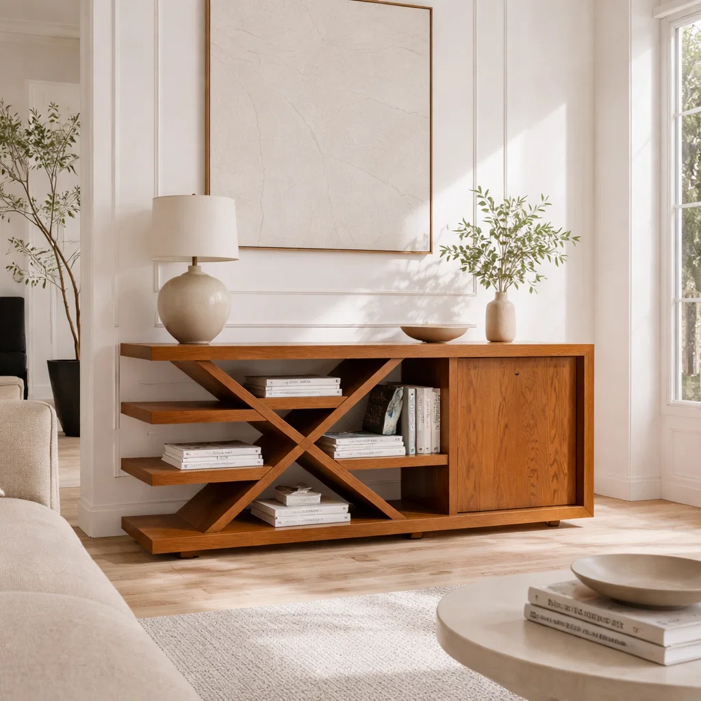 Modern Solid Wood Console Sideboard – Minimalist Walnut Storage Cabinet - view 3 of 7