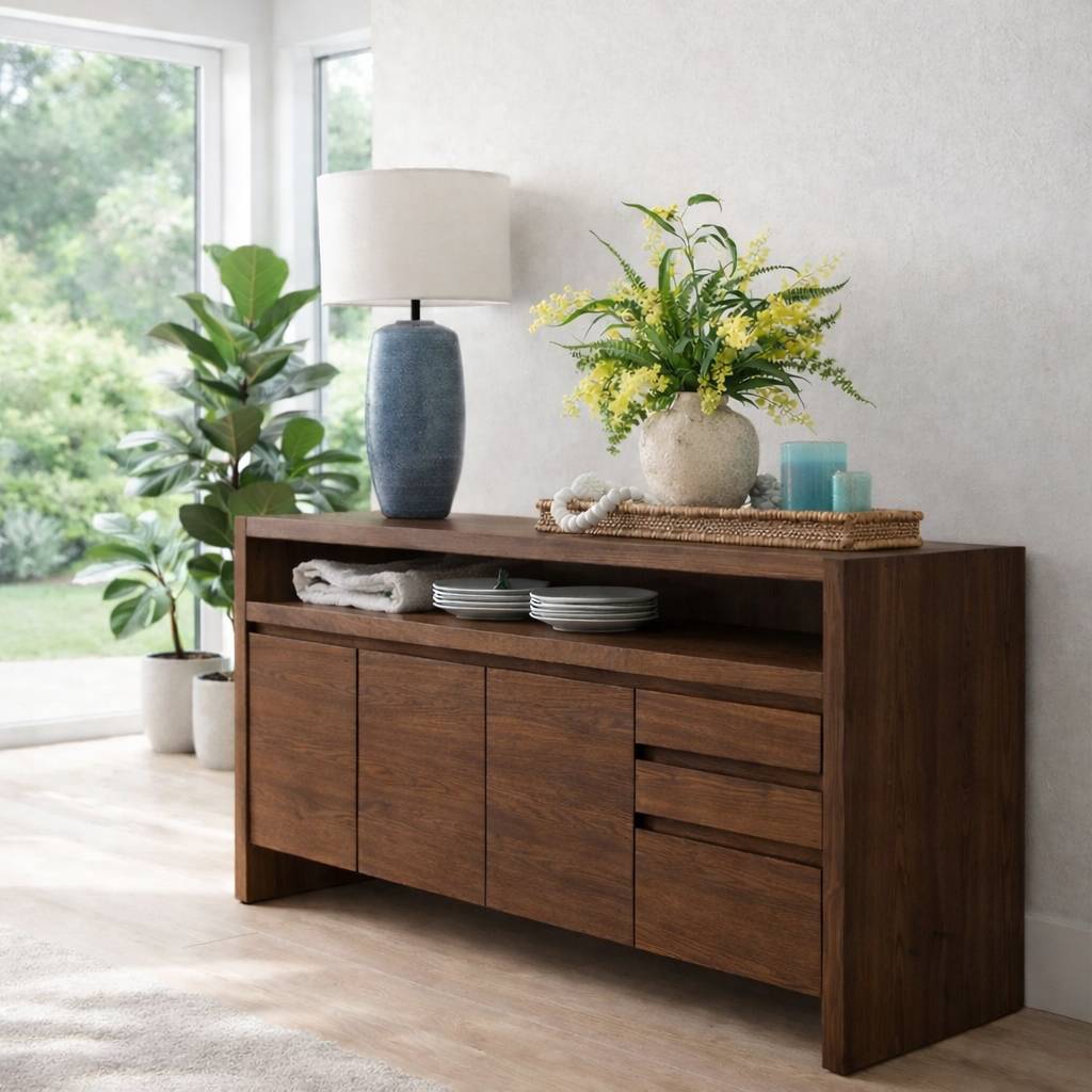 Minimalist Sideboard Cabinet with Open Shelf – Modern Buffet Storage Console - view 2 of 7