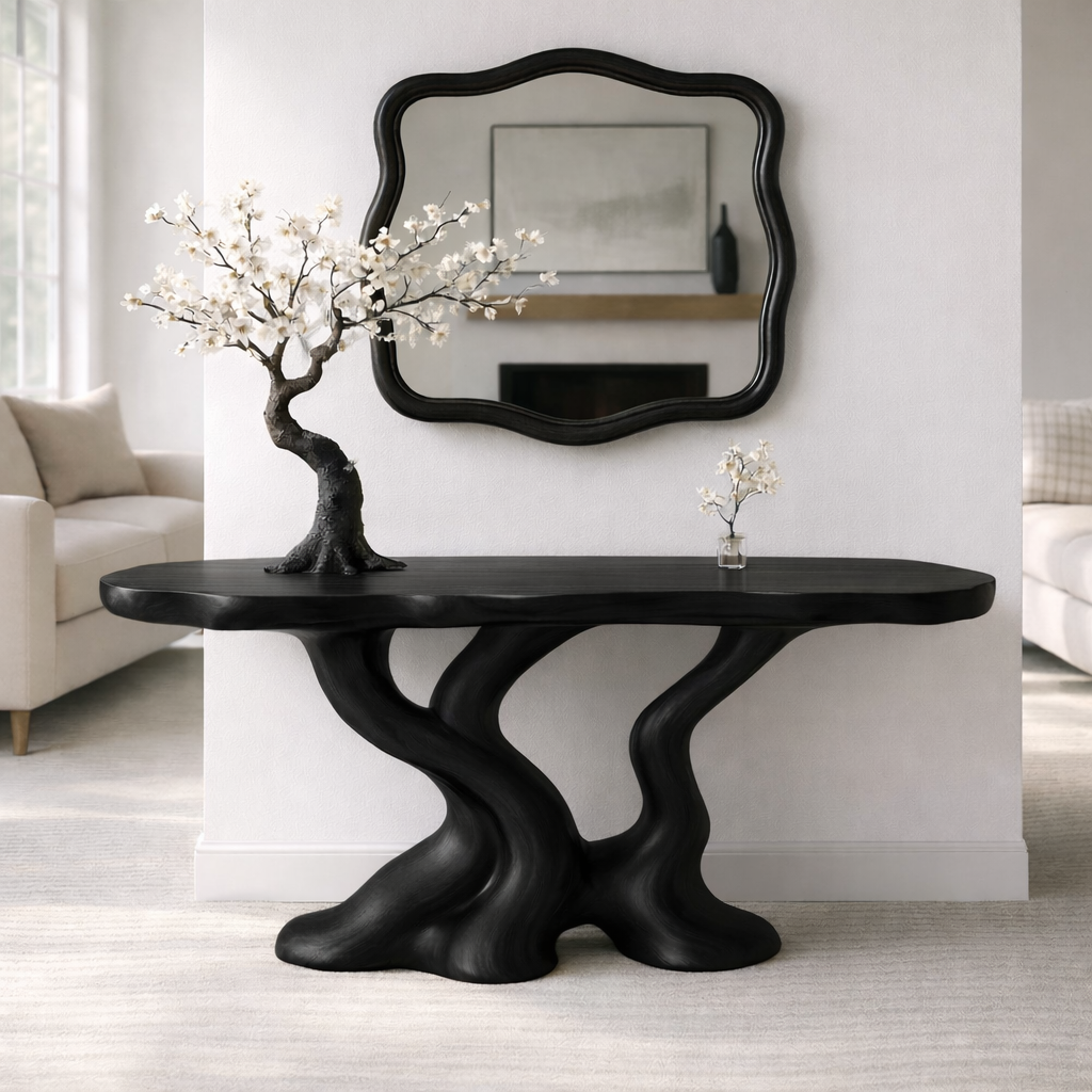 Sculptural Solid Wood Console Table, Organic Tree Root Base Entryway Hallway Furniture - view 7 of 7