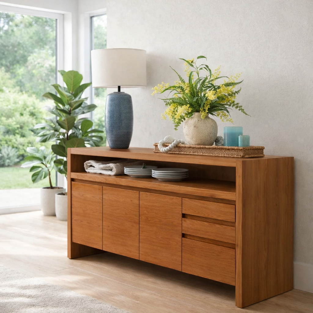 Minimalist Sideboard Cabinet with Open Shelf – Modern Buffet Storage Console - view 3 of 7