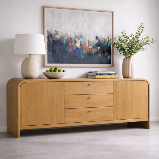 Solid Wood Console Table with Drawers and Cabinets – Modern Walnut Sideboard - view 1 of 7