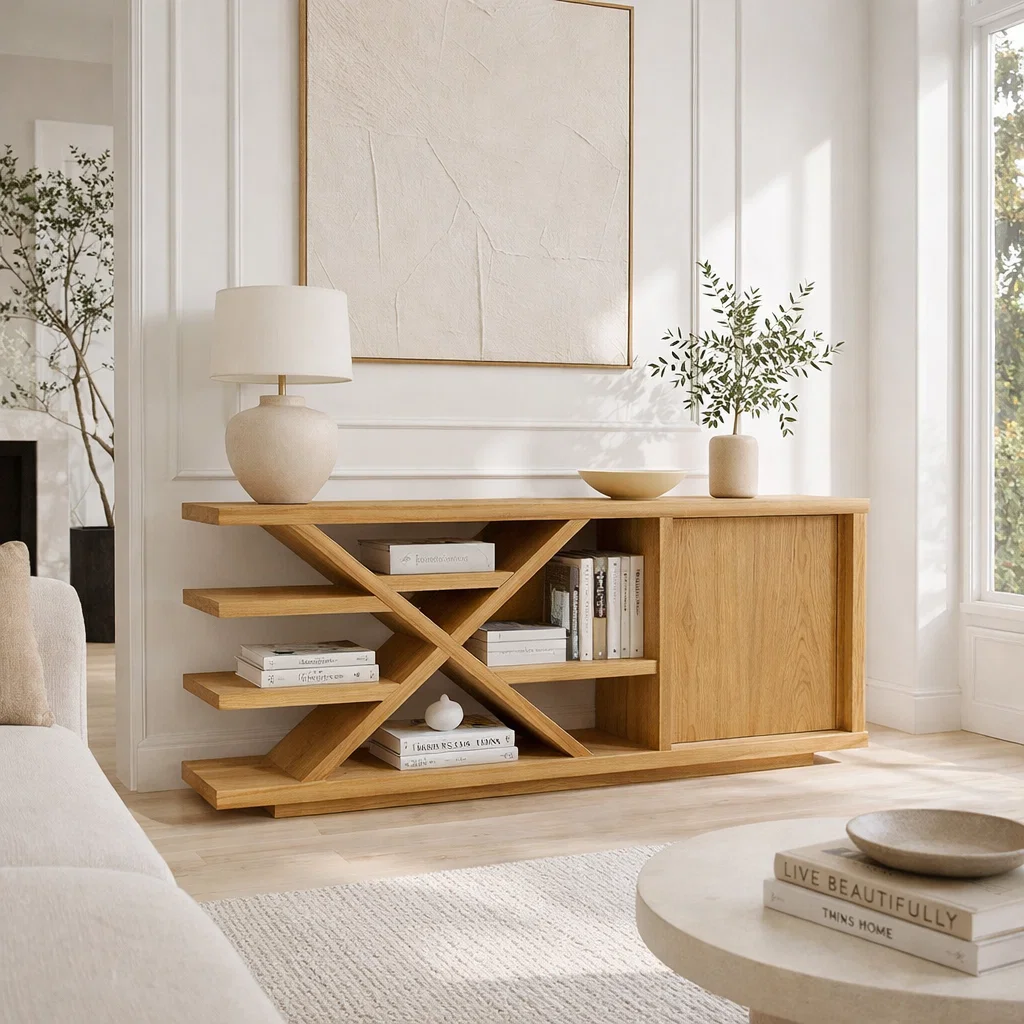 Modern Solid Wood Console Sideboard – Minimalist Walnut Storage Cabinet - view 1 of 7