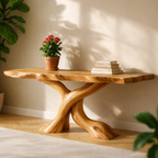 Solid Wood Entryway Console Table with Twisted Trunk Base and Natural Live Edge - view 1 of 7