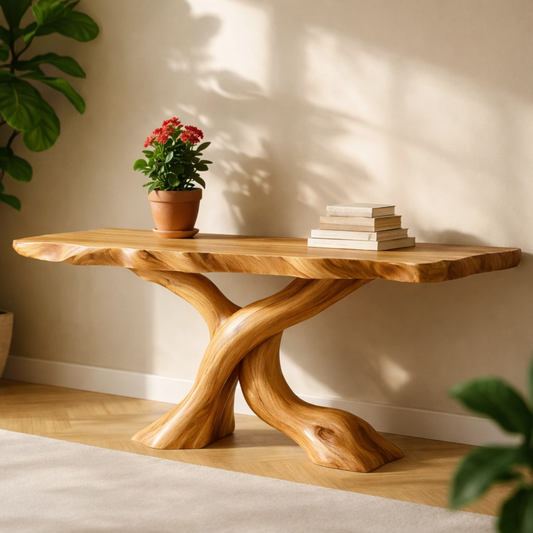 Solid Wood Entryway Console Table with Twisted Trunk Base and Natural Live Edge - view 1 of 7