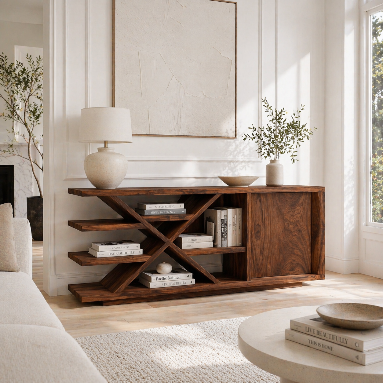 Modern Solid Wood Console Sideboard – Minimalist Walnut Storage Cabinet - view 2 of 7