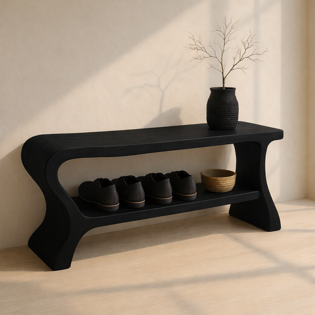 Minimalist Wooden Shoe Storage Bench – Solid Wood Entryway Bench with Shelf - view 4 of 7