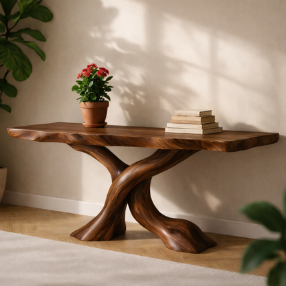 Solid Wood Entryway Console Table with Twisted Trunk Base and Natural Live Edge - view 6 of 7