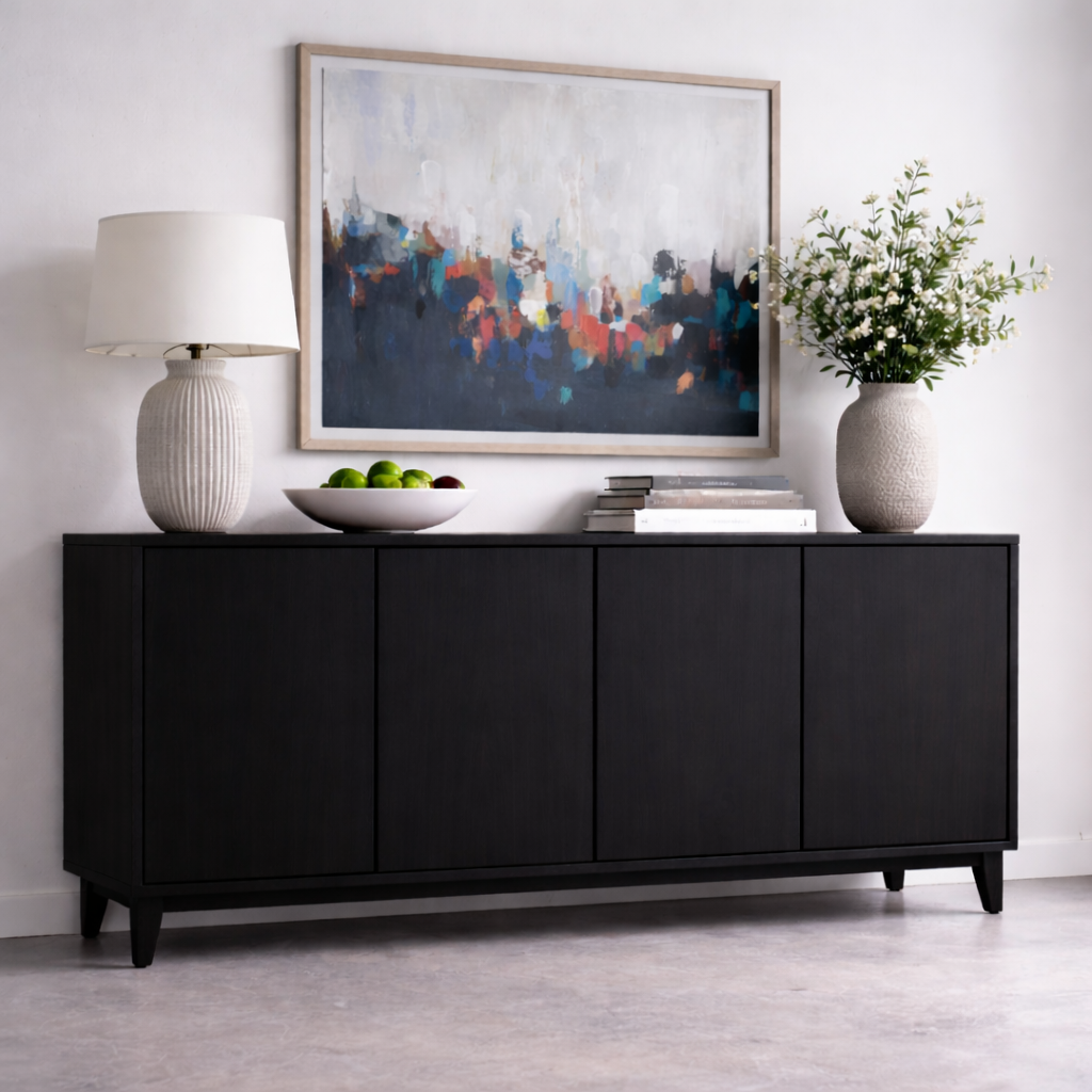 Modern Solid Wood Console Table with 4 Doors – Walnut Storage Sideboard Cabinet - view 4 of 7